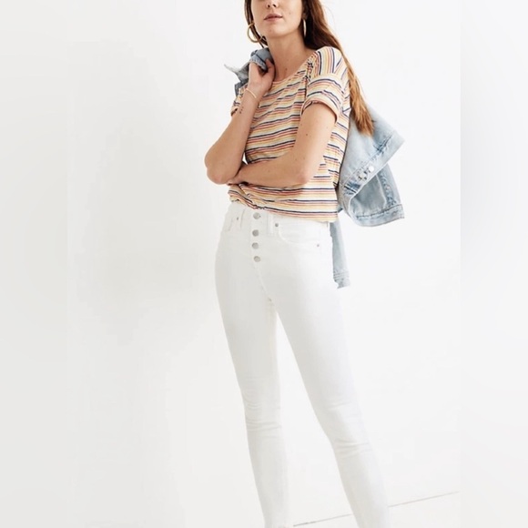 Madewell Stovepipe Button Fly White Jeans Women’s 24P High Rise Straight Leg - Picture 1 of 7